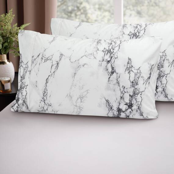 Elegant Comfort Luxuriöses, ultraweiches 2-teiliges Kissenbezug-Set, 1500 Premium-Mikrofaser, Hotelqualität, doppelt gebürstet, knitterfrei, Kingsize, Marmor-Muster, Weiß