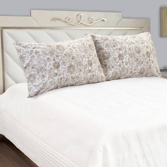 Elegant Comfort Luxuriöses, ultraweiches 2-teiliges Kissenbezug-Set, 1500 Premium-Mikrofaser in Hotelqualität, doppelt gebürstet, knitterfrei, Standard/Queen, Paisley-Muster, Taupe