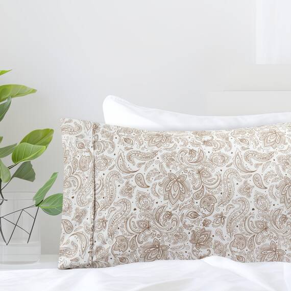 Elegant Comfort Luxuriöses, ultraweiches 2-teiliges Kissenbezug-Set, 1500 Premium-Mikrofaser in Hotelqualität, doppelt gebürstet, knitterfrei, Standard/Queen, Paisley-Muster, Taupe
