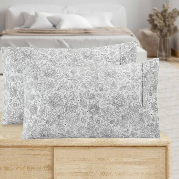 Elegant Comfort Luxuriöses, ultraweiches 2-teiliges Kissenbezug-Set, 1500 Premium-Mikrofaser in Hotelqualität, doppelt gebürstet, knitterfrei, Standard/Queen, Paisleymuster, Grau