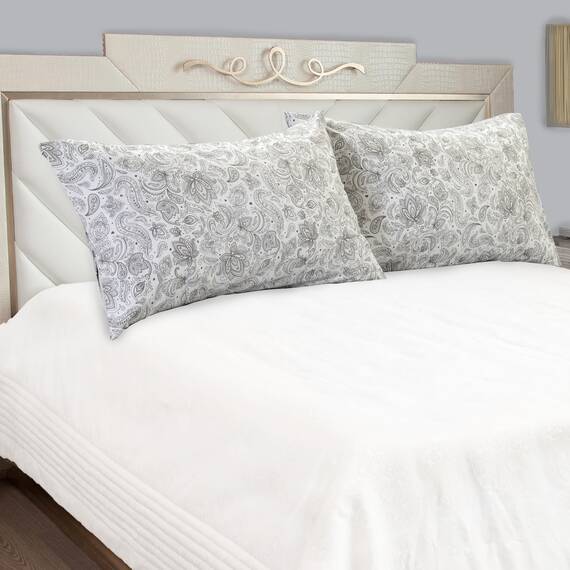 Elegant Comfort Luxuriöses, ultraweiches 2-teiliges Kissenbezug-Set, 1500 Premium-Mikrofaser in Hotelqualität, doppelt gebürstet, knitterfrei, Standard/Queen, Paisleymuster, Grau