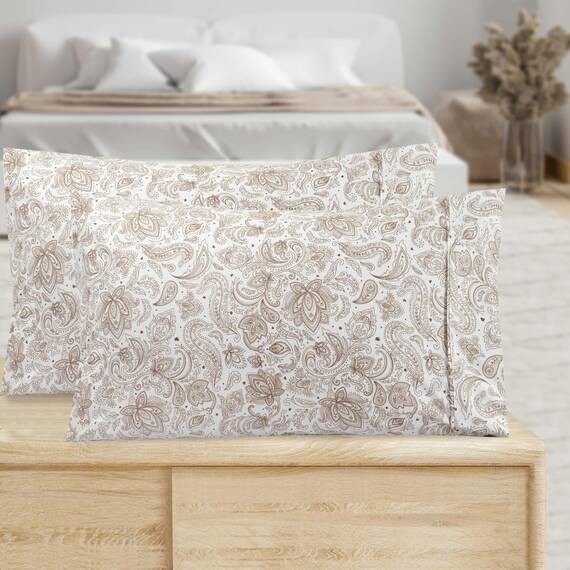 Elegant Comfort Luxuriöses, ultraweiches 2-teiliges Kissenbezug-Set, 1500 Premium-Mikrofaser in Hotelqualität, doppelt gebürstet, knitterfrei, Standard/Queen, Paisley-Muster, Taupe