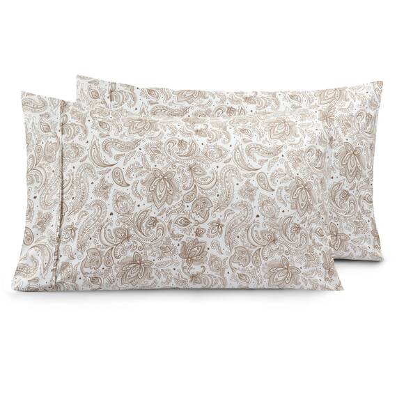 Elegant Comfort Luxuriöses, ultraweiches 2-teiliges Kissenbezug-Set, 1500 Premium-Mikrofaser in Hotelqualität, doppelt gebürstet, knitterfrei, Standard/Queen, Paisley-Muster, Taupe