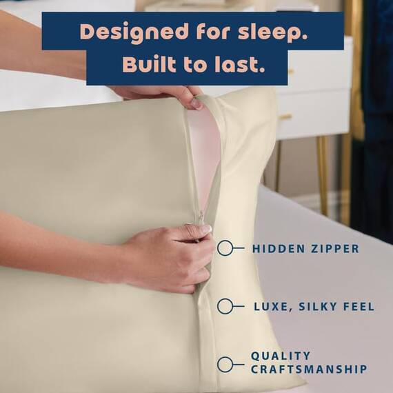 Shop Bedding Luxus Satin Kissenbezug für Haar-Satin Euro Kopfkissenbezug mit Reißverschluss, Blissford KÖNIG (2-Pack) Champagner