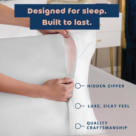 Shop Bedding Luxus Satin Kissenbezug für Haar-Satin Euro Kopfkissenbezug mit Reißverschluss, Blissford KÖNIG (2-Pack) Weiß
