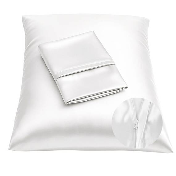 Shop Bedding Luxus Satin Kissenbezug für Haar-Satin Euro Kopfkissenbezug mit Reißverschluss, Blissford KÖNIG (2-Pack) Weiß
