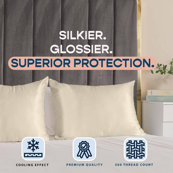 Shop Bedding Luxus Satin Kissenbezug für Haar-Satin Euro Kopfkissenbezug mit Reißverschluss, Blissford KÖNIG (2-Pack) Champagner