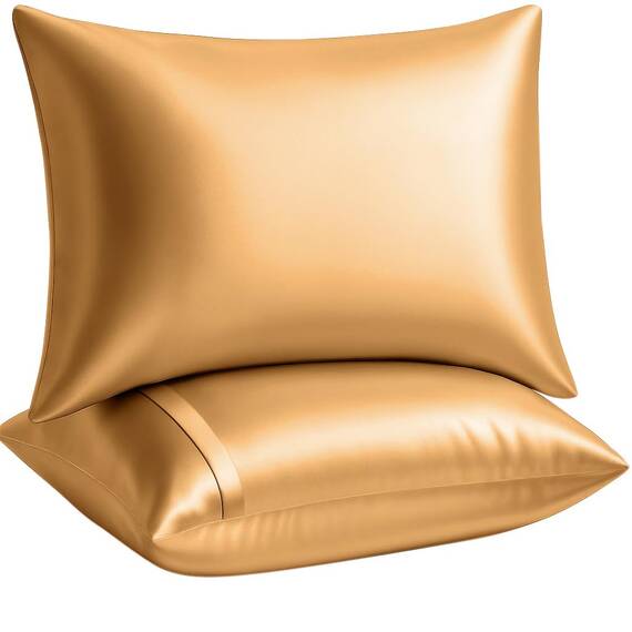 Shop Bedding Luxus Satin Kissenbezug für Haar-Satin Euro Kopfkissenbezug mit Reißverschluss, Blissford KÖNIG (2-Pack) Gold