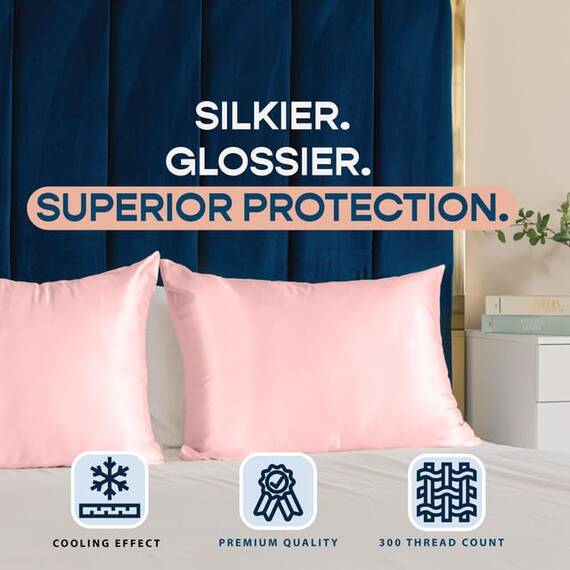 Shop Bedding Luxus Satin Kissenbezug für Haare, Satin-Kissenbezug mit Reißverschluss, Blissford Standard (2-Pack) Rose