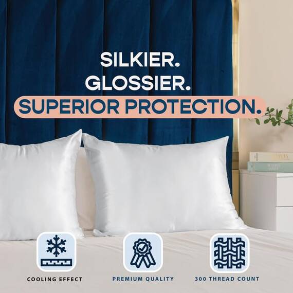 Shop Bedding Luxus Satin Kissenbezug für Haar-Satin Euro Kopfkissenbezug mit Reißverschluss, Blissford KÖNIG (2-Pack) Weiß