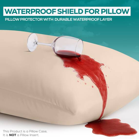 Utopia Bedding Premium 100% wasserdichter Kissenschutz mit Reißverschluss, Standardgröße (2er-Set), Bettwanzen- und milbendicht, mit Reißverschluss, Beige