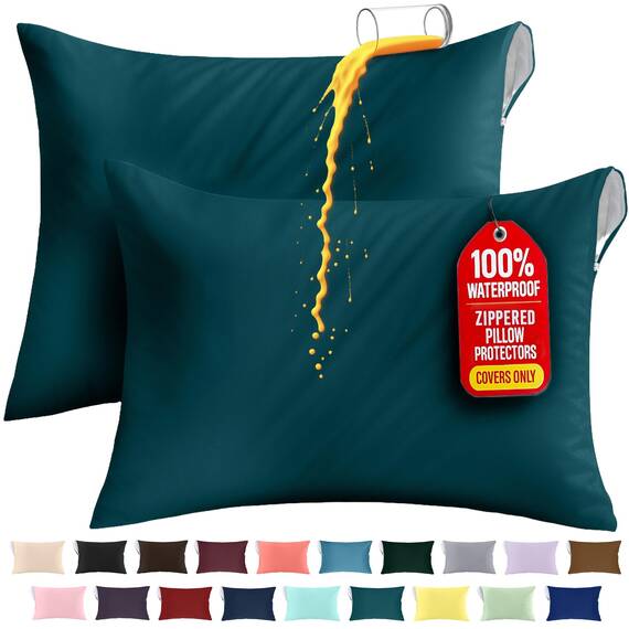 Utopia Bedding Premium 100% wasserdichter Kissenschutz mit Reißverschluss, King Size (2er-Set), Bettwanzen- und staubmilbenfeste Kissenbezüge mit Reißverschluss, Blaugrün