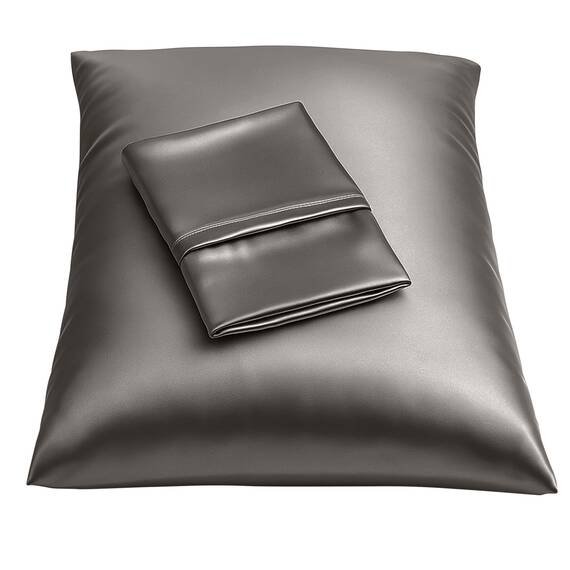 BLISSFORD Satin-Kissenbezug mit Reißverschluss, für Haar- und Hautpflege, fühlt sich weich und kühl an wie ein Seidenkissenbezug, Satin-Kissenbezüge, 2 Stück, Dunkelgrau – Queen-Size-Größe