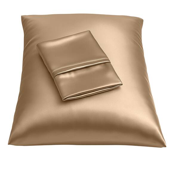 BLISSFORD Satin-Kissenbezug mit Reißverschluss, für Haar- und Hautpflege, fühlt Sich weich und kühl an wie EIN Seidenkissenbezug, beigefarbener Satin-Kissenbezug, 2er-Pack, Seidenkissenbezug
