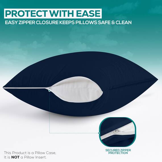 Utopia Bedding Premium 100% wasserdichter Kissenschutz mit Reißverschluss, Standardgröße (2er-Set), Bettwanzen- und staubmilbendicht, mit Reißverschluss, Kissenbezüge, Marineblau