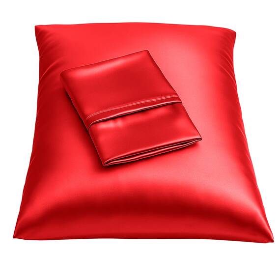 Shop Bedding Luxus Satin Kissenbezug für Haar-Satin Euro Kopfkissenbezug mit Reißverschluss, Blissford Königin (2-Pack) rot