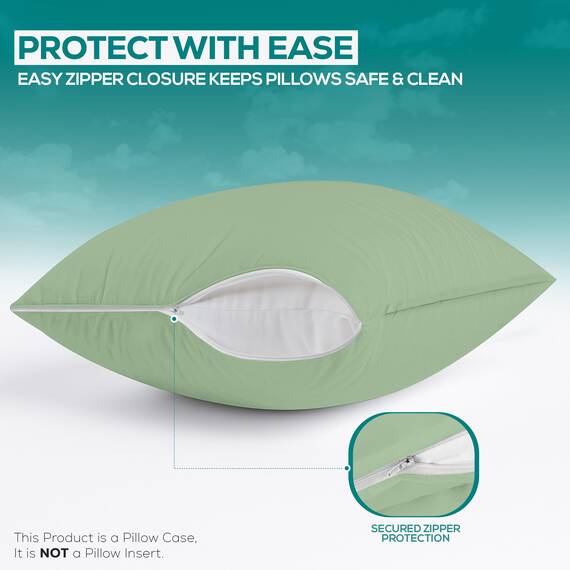 Utopia Bedding Premium 100% wasserdichter Kissenschutz mit Reißverschluss, King Size (2er-Set), Bettwanzen- und staubmilbendicht, mit Reißverschluss, Kissenbezüge, Salbei