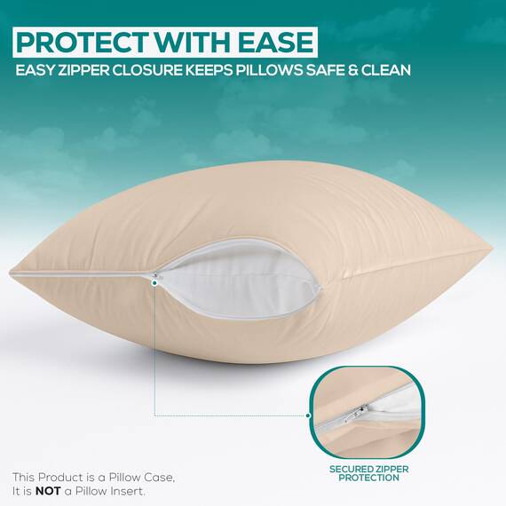 Utopia Bedding Premium 100% wasserdichter Kissenschutz mit Reißverschluss, Standardgröße (2er-Set), Bettwanzen- und milbendicht, mit Reißverschluss, Beige