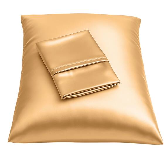 Shop Bedding Luxus Satin Kissenbezug für Haar-Satin Euro Kopfkissenbezug mit Reißverschluss, Blissford KÖNIG (2-Pack) Gold