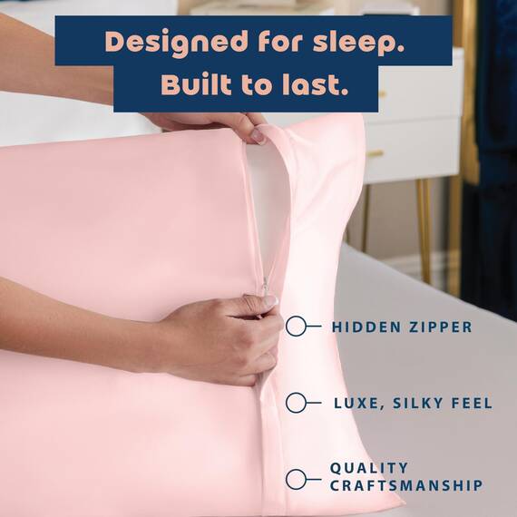Shop Bedding Luxus Satin Kissenbezug für Haare, Satin-Kissenbezug mit Reißverschluss, Blissford Standard (2-Pack) Rose