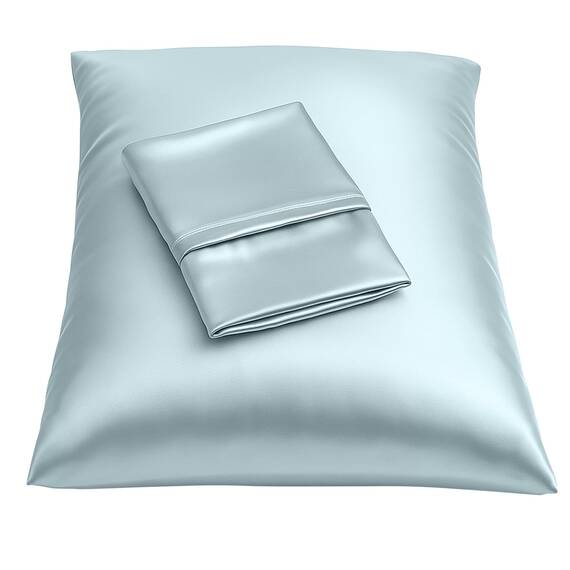 SHOPBEDDING Shop Bedding Luxus Satin Kissenbezug für Haar-Satin Euro Kopfkissenbezug mit Reißverschluss, Blissford Königin (2-Pack) Baby blau