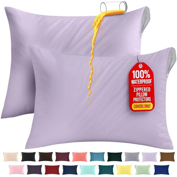 Utopia Bedding Premium 100% wasserdichter Kissenschutz mit Reißverschluss, Standardgröße (2er-Set), Bettwanzen- und staubmilbendicht, mit Reißverschluss, Lavendel