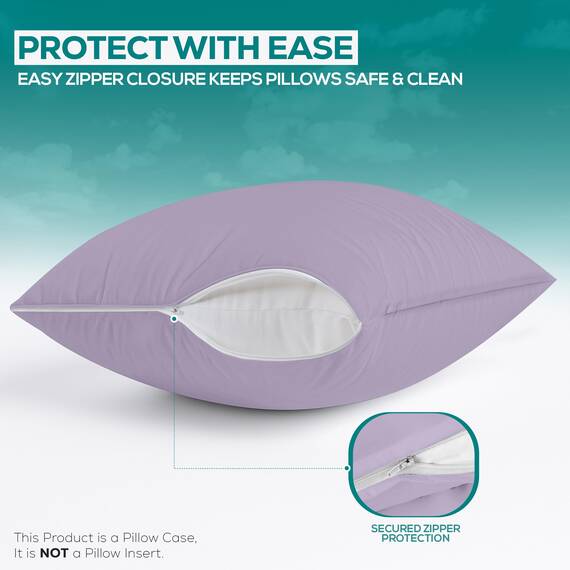 Utopia Bedding Premium 100% wasserdichter Kissenschutz mit Reißverschluss, Standardgröße (2er-Set), Bettwanzen- und staubmilbendicht, mit Reißverschluss, Lavendel