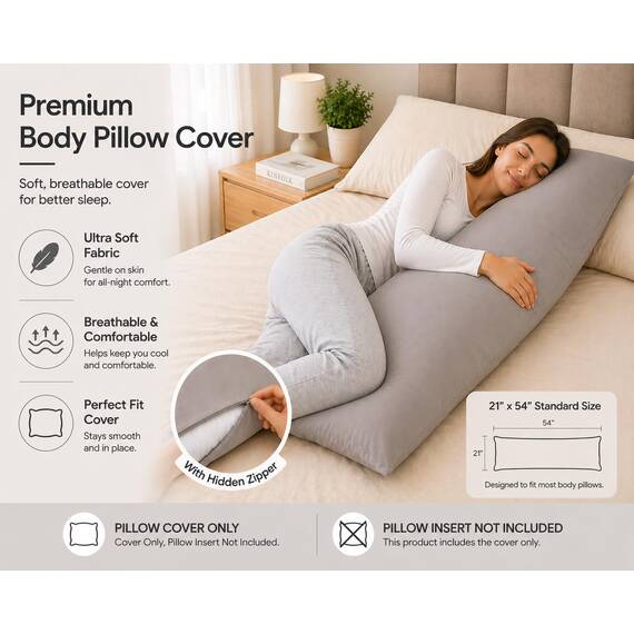 EVOLIVE Ultra Soft Mikrofaser Körper-Kissen-Abdeckung/Kissen- mit verstecktem Reißverschluss Grau 21 "x54