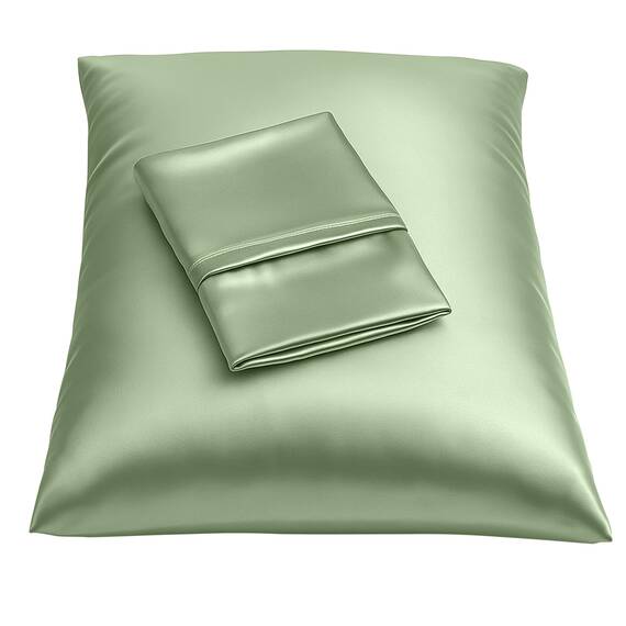SHOPBEDDING Shop Bedding Luxus Satin Kissenbezug für Haar-Satin Euro Kopfkissenbezug mit Reißverschluss, Blissford Königin (2-Pack) Salbei