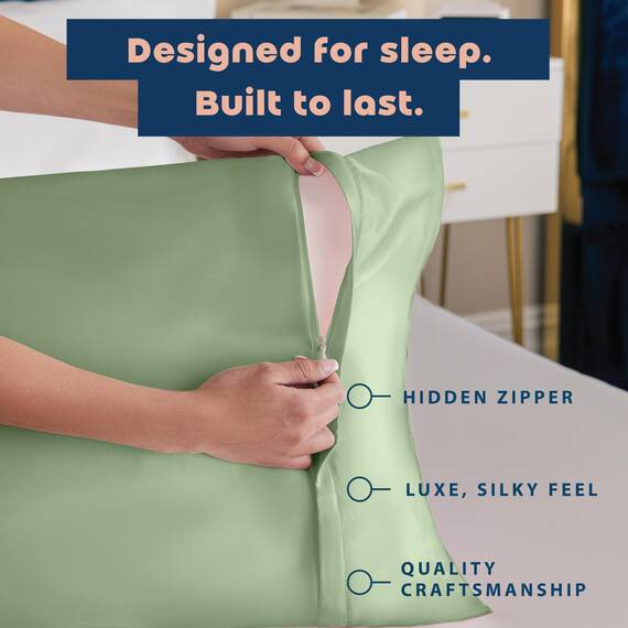 SHOPBEDDING Shop Bedding Luxus Satin Kissenbezug für Haar-Satin Euro Kopfkissenbezug mit Reißverschluss, Blissford Königin (2-Pack) Salbei