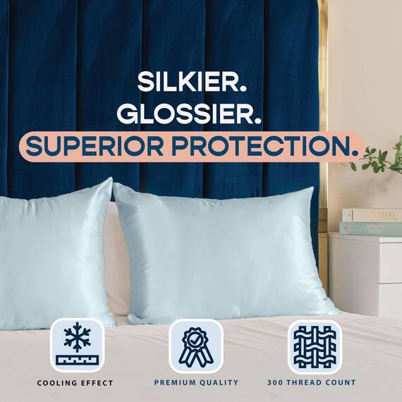 SHOPBEDDING Shop Bedding Luxus Satin Kissenbezug für Haar-Satin Euro Kopfkissenbezug mit Reißverschluss, Blissford Königin (2-Pack) Baby blau