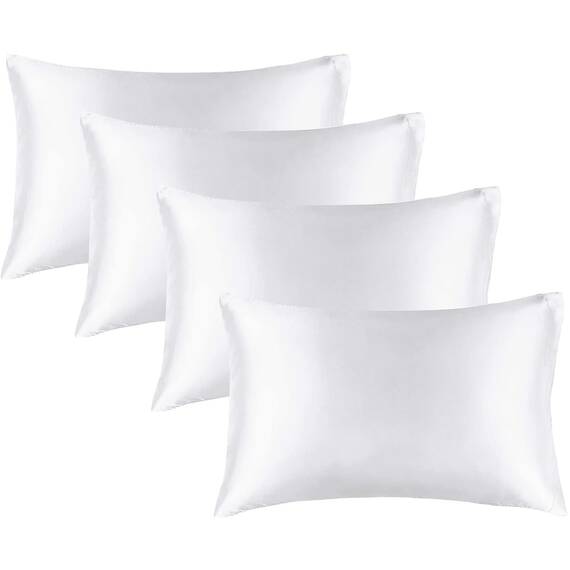 BEDELITE Satin-Seiden-Kissenbezüge für Haar und Haut, weiße Kissenbezüge, Standard, 4er-Pack, superweicher Kissenbezug mit Hotelverschluss (50,8 x 66 cm)