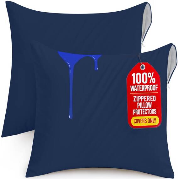 Utopia Bedding Wasserdichter Kissenschutz mit Reißverschluss, 66 x 66 cm (Marineblau), Bettwanzen-Bezüge, feuchtigkeitsableitende Kissenbezüge, 2 Stück