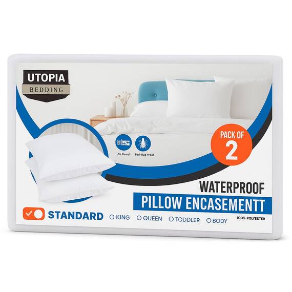 Utopia Bedding Set of 2 Waterproof Pillow Protectors with Zipper Standard Size (White), Ultra Soft Pillow Covers, Bed Bug and Dust Mite Proof Pillow Encasements, Moisture Wicking Pillow Cases