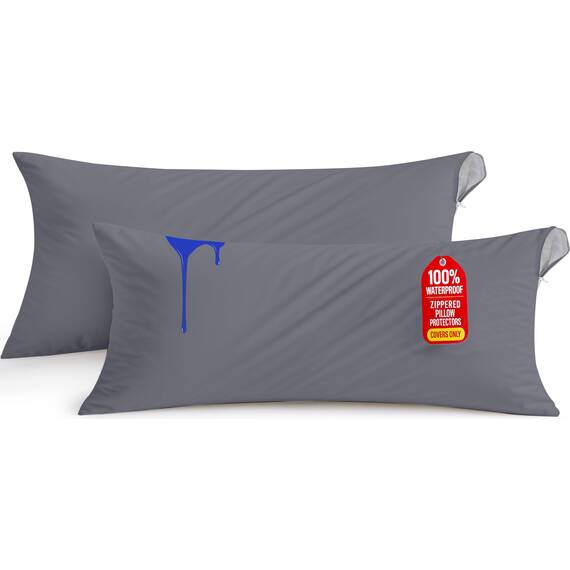 Utopia Bedding Wasserdichter Kissenschutz mit Reißverschluss (grau), Körpergröße, Kissenbezüge mit Reißverschluss, Bettwanzensicher, 50,8 x 137,2 cm, 2 Stück