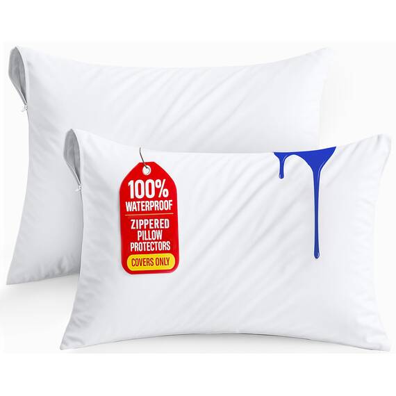 Wasserdicht Reißverschluss Kopfkissen umgreifung Bettwanzen Proof Cover schützt gegen Milben, Bakterien, Allergene – Polyester Jersey Stoff Kissen Displayschutzfolie von Utopia Betten, weiß, Queen