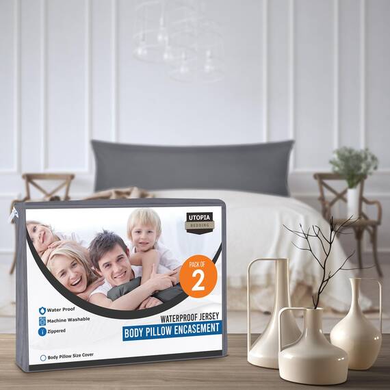 Utopia Bedding Wasserdichter Kissenschutz mit Reißverschluss (grau), Körpergröße, Kissenbezüge mit Reißverschluss, Bettwanzensicher, 50,8 x 137,2 cm, 2 Stück