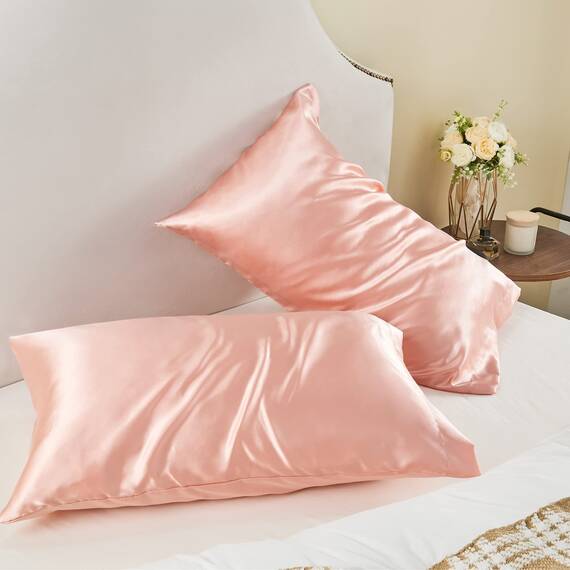 BEDELITE Satin-Kissenbezug für Haar und Haut, super weich und kühlend, ähnlich wie Seidenkissenbezüge, 2er-Pack, mit Hotelverschluss, Geschenk für Damen und Herren (50,8 x 66 cm Standardgröße, Koralle