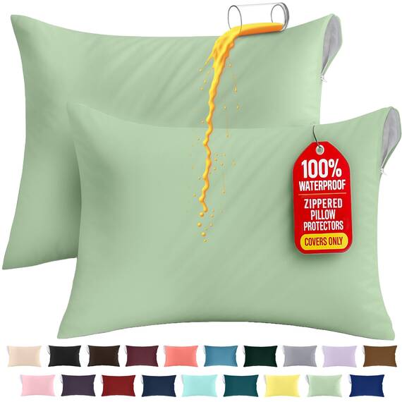 Utopia Bedding Wasserdichter Kissenschutz mit Reißverschluss (2 Stück) Queen Sage - Bettwanzensicher Kissenbezug 50,8 x 71,1 cm