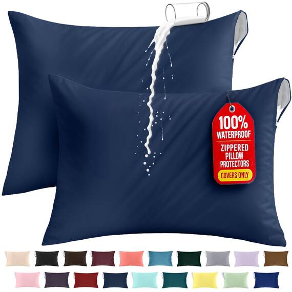 Utopia Bedding Waterproof Zippered Pillow Encasement – Pillow Protectors Jersey - 20 x 38 Inches (Pack of 2, King, Navy)