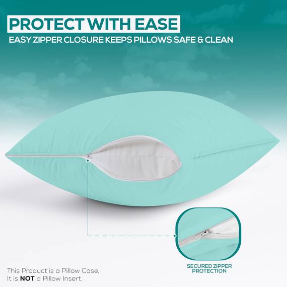 Utopia Bedding Premium 100% wasserdichter Kissenschutz mit Reißverschluss, King Size (2er-Set), Bettwanzen- und staubmilbendicht, mit Reißverschluss, Kissenbezüge, Spa-Blau