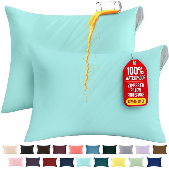 Utopia Bedding Premium 100% wasserdichter Kissenschutz mit Reißverschluss, King Size (2er-Set), Bettwanzen- und staubmilbendicht, mit Reißverschluss, Kissenbezüge, Spa-Blau