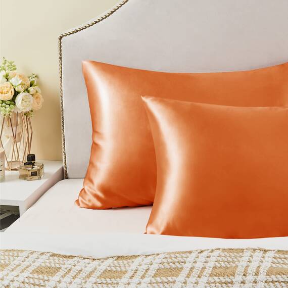 BEDELITE Satin-Kissenbezug für Haar und Haut, super weich und kühlend, ähnlich wie Seidenkissenbezüge, 2er-Pack, mit Hotelverschluss, Geschenk für Damen und Herren (50,8 x 66 cm Standardgröße, Burnt
