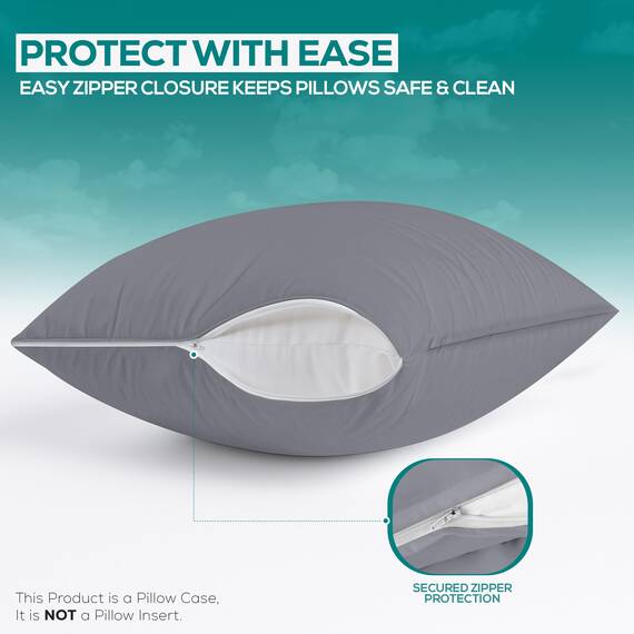 Utopia Bedding Waterproof Zippered Pillow Encasement – Pillow Protectors Jersey - 20 x 38 Inches (Pack of 2, King, Grey)