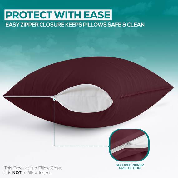 Utopia Bedding Premium 100% wasserdichter Kissenschutz mit Reißverschluss, Queen-Size-Größe (2er-Set), Bettwanzen- und milbendicht, mit Reißverschluss, Burgunderrot