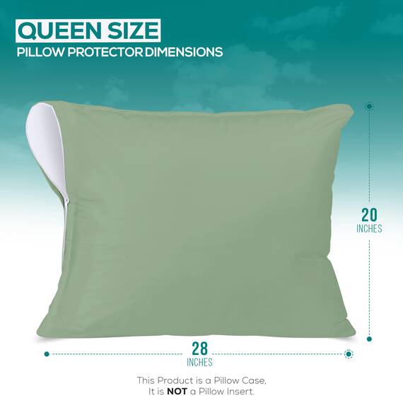 Utopia Bedding Wasserdichter Kissenschutz mit Reißverschluss (2 Stück) Queen Sage - Bettwanzensicher Kissenbezug 50,8 x 71,1 cm