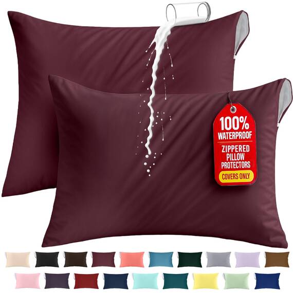 Utopia Bedding Premium 100% wasserdichter Kissenschutz mit Reißverschluss, Queen-Size-Größe (2er-Set), Bettwanzen- und milbendicht, mit Reißverschluss, Burgunderrot