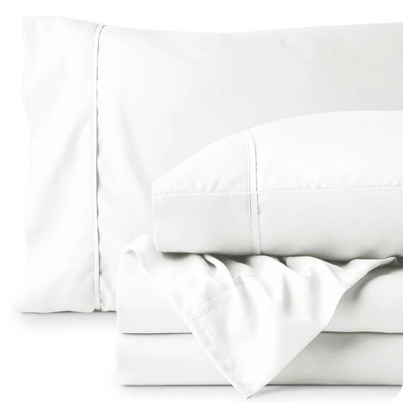 Bare Home Emperor Bettlaken-Set, ultraweiche Mikrofaser, hydrogebürstet, tiefe Tasche, cremefarben, 4-teiliges Set, Spannbetttuch, Bettlaken, 2 Kissenbezüge