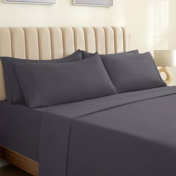 LuxClub 6-teiliges Bettlaken-Set, Bambus-Bettlaken, tiefe Taschen, 45,7 cm, umweltfreundlich, knitterfrei, maschinenwaschbar, Hotel-Bettwäsche, seidig weich – graue Queensize-Bettwäsche