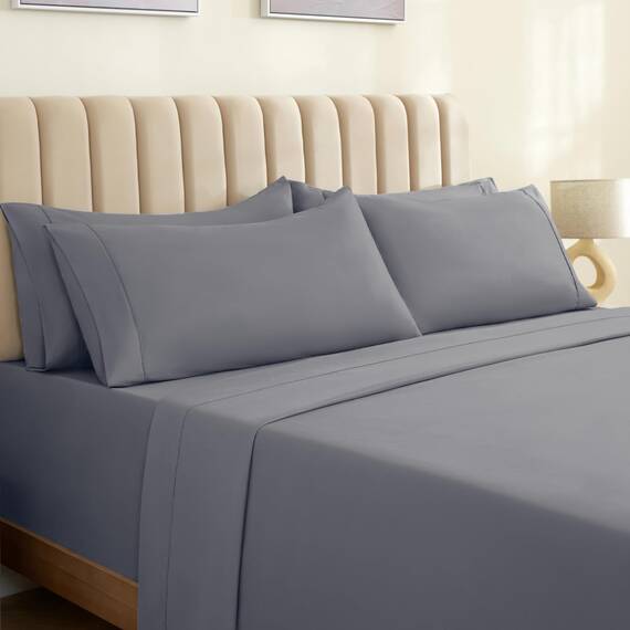 LuxClub 6-teiliges Bambus-Bettlaken-Set mit 45,7 cm tiefen Taschen – umweltfreundlich, knitterfrei, hypoallergen, lichtbeständig, seidig, stärker und weicher als Baumwolle – Silver King